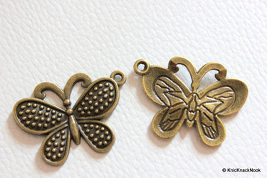 5 x Bronze Tone Butterfly Charm Spacer Pendants